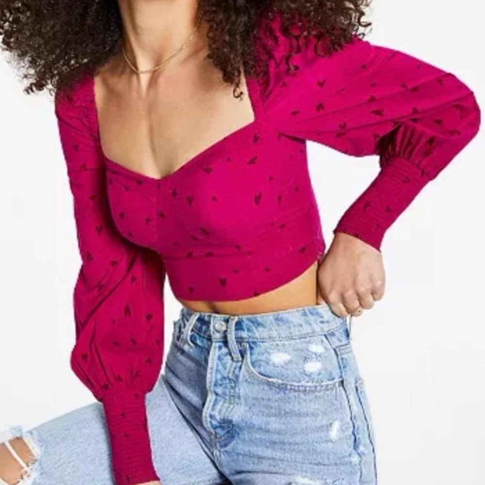 Bar III Magenta Sweetheart Crop Top